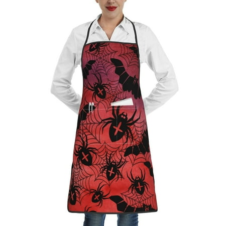 

Gaeub Bats And Spiders Kitchen Cooking Aprons Adjustable Bib Apron Waterdrop and Oil Resistant Kitchen Chef Apron for Women Men