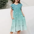thumbnail image 2 of shoper Dress for Girls 6 Crew Neck Ruffled Sleeve Gradient Color Layered Lovely A-line Dresses Photo Outfit Summer Clothes Summer Maxi Dress for 5-14 Years Light Gray 120, 2 of 6