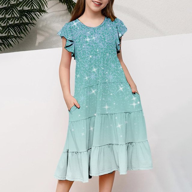 Robes pour Adolescentes Robe Florale pour Filles Robes d'Anniversaire pour Filles Robe de Princesse Vêtements d'Été pour Filles 14-15 Ans