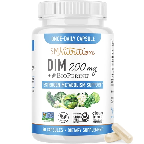 SMNutrition 200 mg, DIM y BioPerine vegano, suplemento dietético para hombres y mujeres, 60 cápsulas