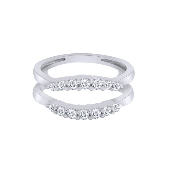 Round White Cubic Zirconia Curve Enhancer Guard Ring in 10k White Gold Ring Size - 8