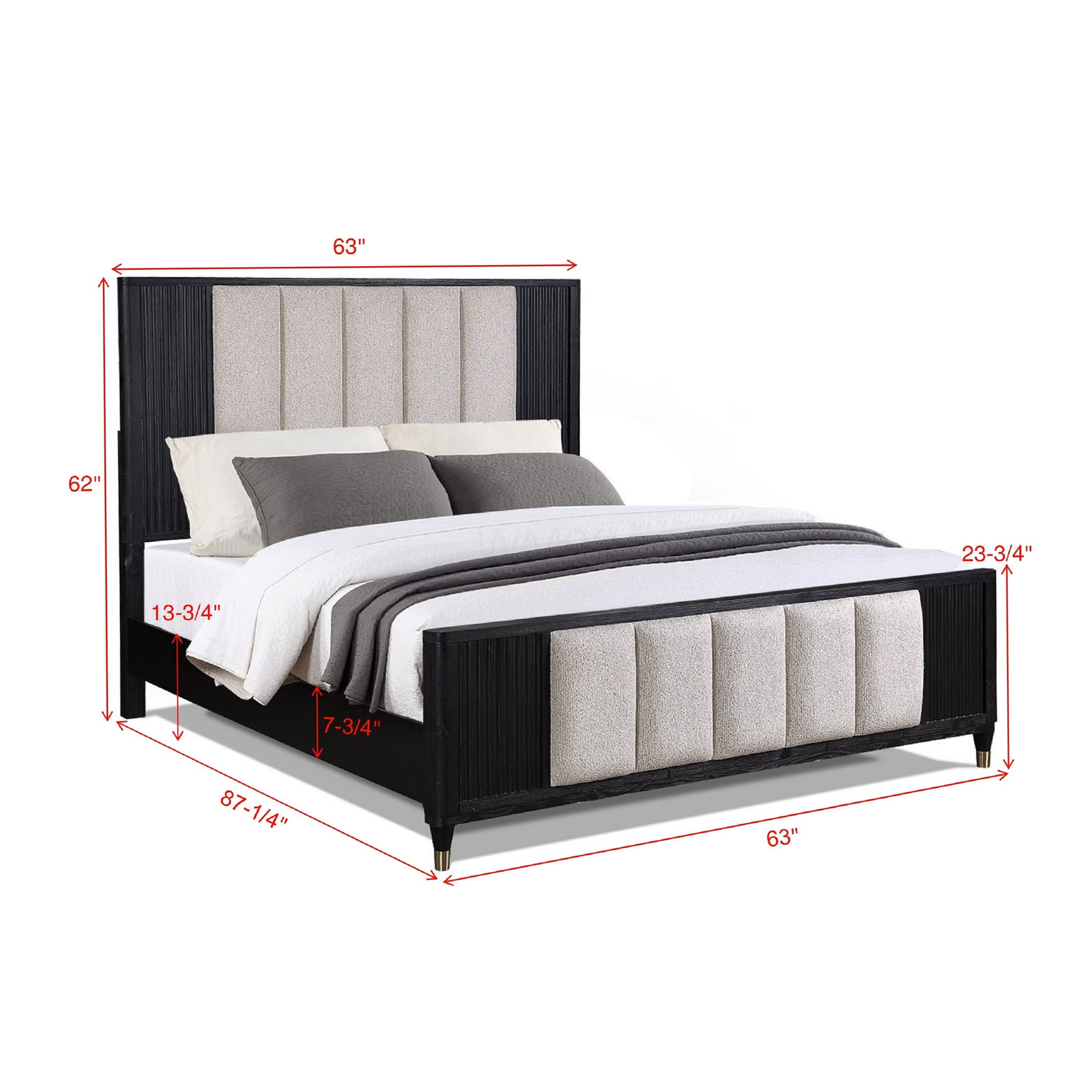 Modern Queen Bed Frame with Upholstered High Headboard, Textured Panel Design for Contemporary Bedroom