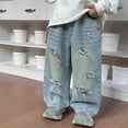 thumbnail image 5 of YuyuTangFu Boys' Baggy Jeans Elastic Waist Distressed Ripped Denim Pants with Holes Blue 11-12 Years, 5 of 9