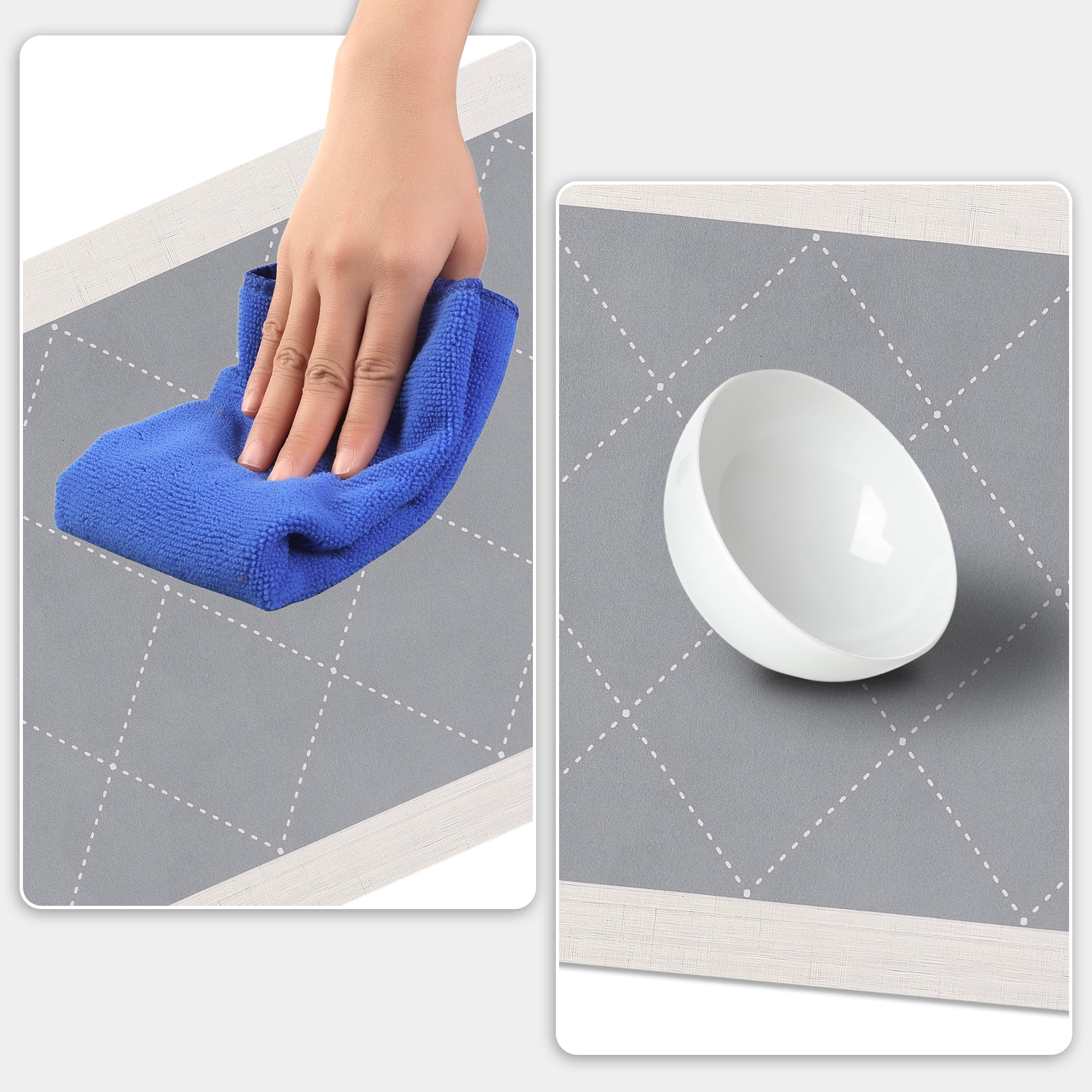 Unique Bargains Geometry Kitchen Rug Cushioned Anti-Fatigue Floor Mat Waterproof Carpet Grey 18" x 48"