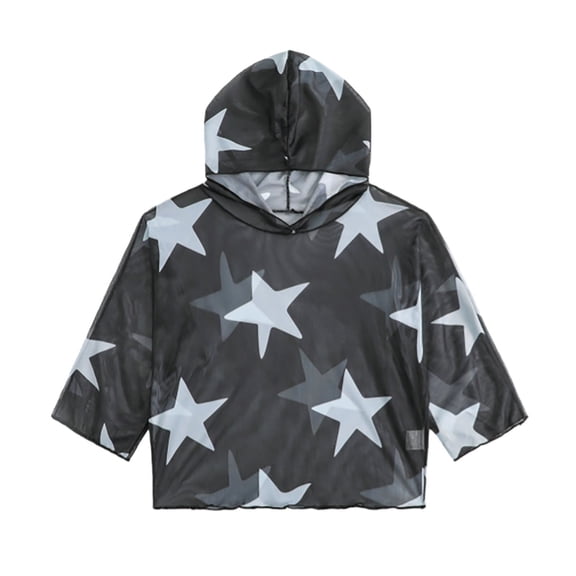 Lkhaha Girls' Hooded Beach Cover-Up Print Sun Protective & Quick Dry Beach Vacation Swimsuit Black 4-5 Years