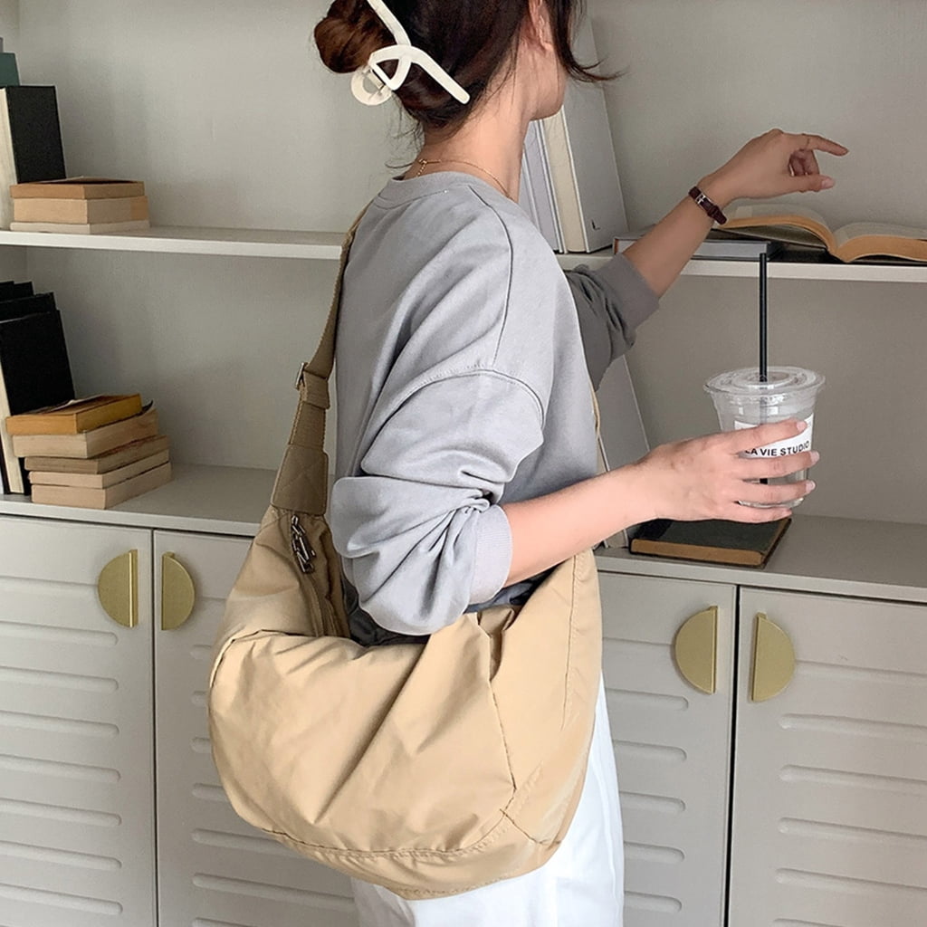 FENOHREFE Simple Fashion Casual Bags Shoulder Bags Solid Color Dumpling Bag Nylon Crossbody Bag Wide Shoulder Straps Trendy Bags