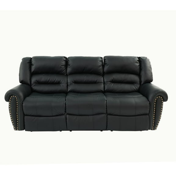 Poundex Furniture 3 Seater Manual Bonded Leather Sofa in Black