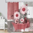 thumbnail image 3 of Red Daisy Flower Shower Curtain, Farmhouse Floral and Butterfly in Bathtub Shower Curtains for Bathroom, Rustic Country Abstract Geometric Floral Bath Decor Bathtub Set with 15 Hooks 70X70in, 3 of 6