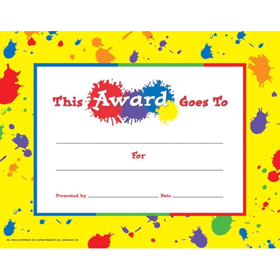 Hayes General Award Certificate, Paint Splatter, Pack of 30, 8.5" x 11" (VA 902)