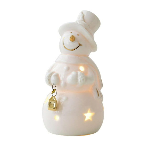 Muñeco de nieve iluminado, decoración navideña, adorno de escritorio, muñeco de nieve brillante coleccionable con campana