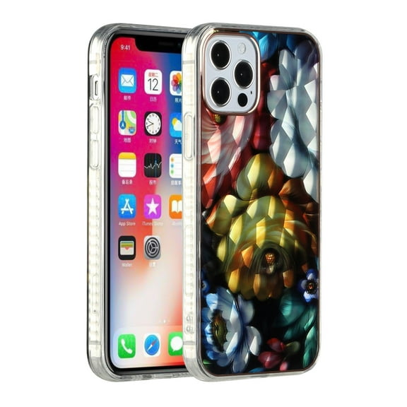 for Apple iPhone 12 /12 Pro (6.1") Colorful Holographic 3D Effect Electroplated Design Hybrid Slim TPU Armor Cover ,Xpm Phone Case [Colorful Floral]