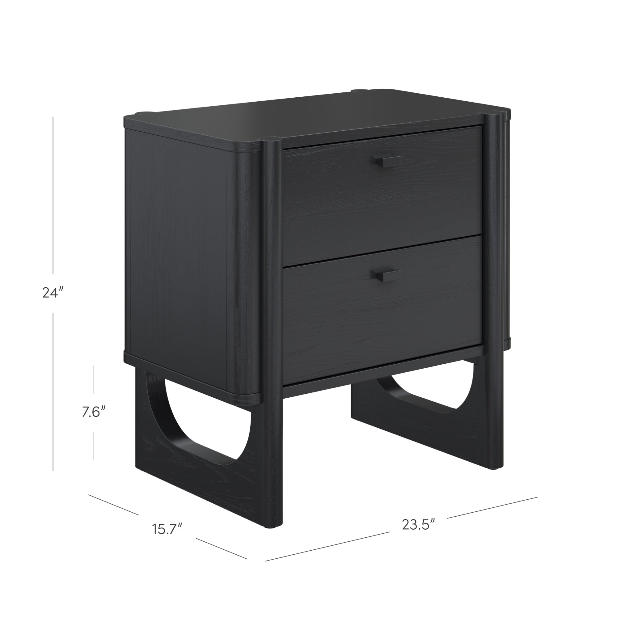Nathan James Solace Mid Century Modern 2 Drawer Nightstand with Solid Wood Frame and Rounded Details, Black