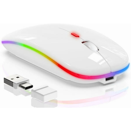Bluetooth LED 2.4G Wireless Mouse Luminous Slim Design for Laptop – Mirror White