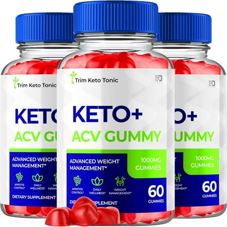 (3 Pack) Trim Keto Tonic Keto ACV Gummies - Apple Cider Vinegar Supplement for Energy & Focus - Dietary Supplement Gummies with Apple Cider Vinegar Folate Vitamin B12 B6 Beet Root (180 Gummies)
