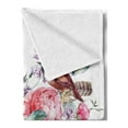 thumbnail image 2 of Flowers Soft Flannel Fleece Throw Blanket, Watercolor Style Effect Vintage Design with Roses Birds and Feathers, Cozy Plush for Indoor and Outdoor Use, 70" x 90", Coral and Reseda Green, by Ambesonne, 2 of 5