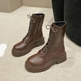 thumbnail image 5 of UngA Womens Combat Boots Style Mid-Calf Boots Lace Up Side Zipper Womans Boots Brown,Size 7, 5 of 7