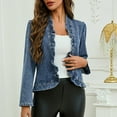 thumbnail image 4 of Oksale Ruffled Denim Jacket for Women Distressed Jean Jacket Long Sleeve Trucker Jacket Vintage Western Jackets Open Front Coat Blue S, 4 of 7