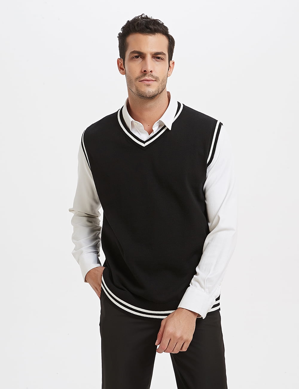 TOPTIE Mens Sweater Vest, Black and 