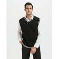 thumbnail image 3 of Toptie Mens Sweater Vest, Black and White Trimmed V-Neck Soft Knit Pullover Sleeveless Sweater, 3 of 9