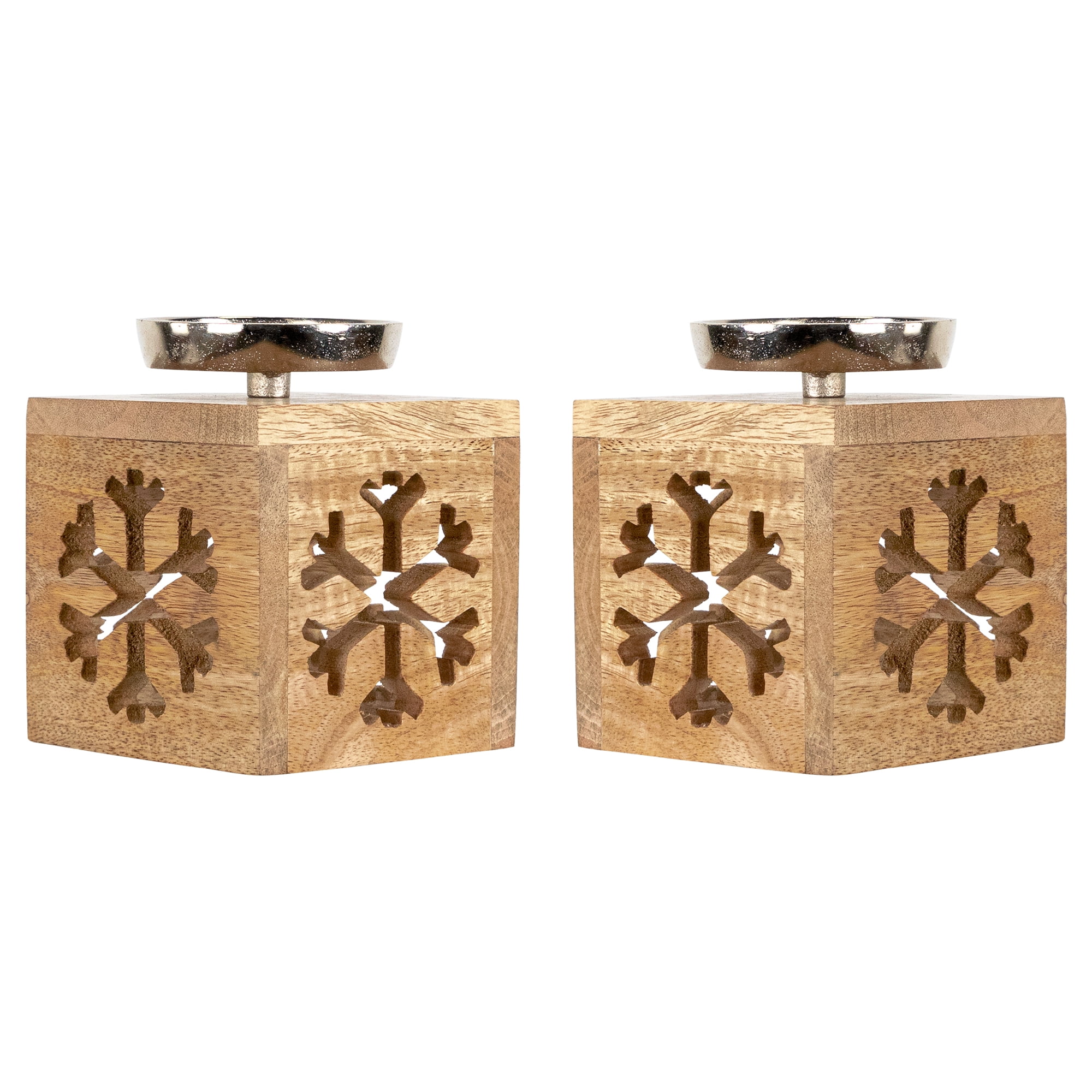 Northlight Snowflake Box Wooden Christmas Tealight Holders - 4.75" - Set of 2