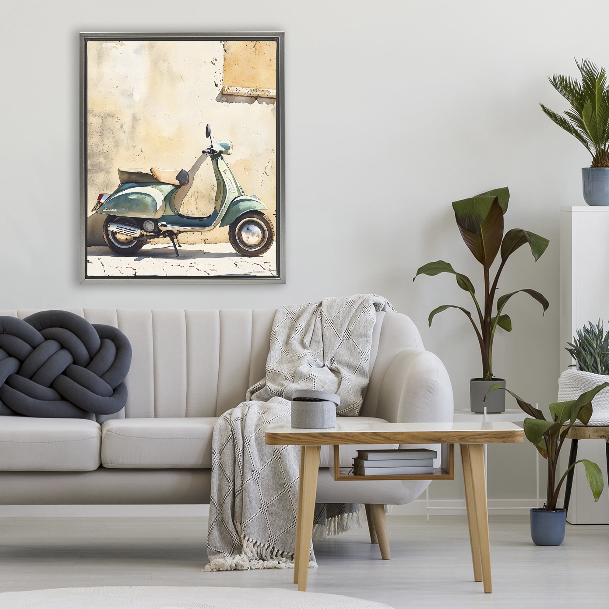 Stupell Industries Vintage Scooter on Italian Street Gray Framed Floater Canvas Wall Art, design by LSR Design Studio