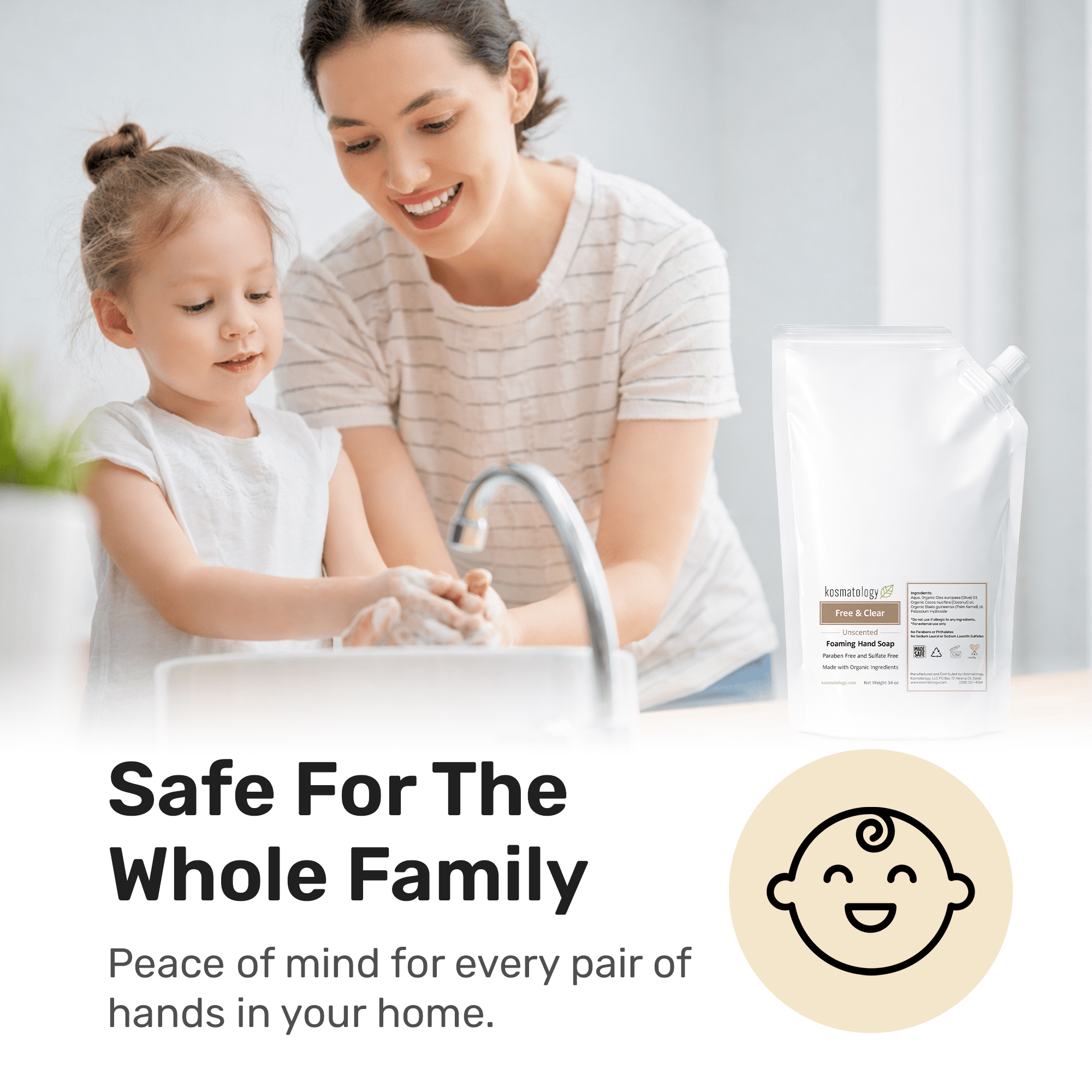 kosmatology® Free & Clear Organic Foaming Hand Soap Refill | Moisturizing Hand Wash | Clean Ingredients, Free of Artificial Scent and Essential Oils | 34 fl oz