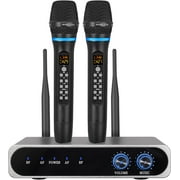 PROZOR Wireless Microphone System, UHF Rechargeable Wireless Dual Cordless Microphone System with Volume Treble Bass Echo Control & Bluetooth for Smart TV/Karaoke Machines/DJ/Singing/Church/Weddings
