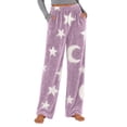 thumbnail image 2 of LUGOGNE Fuzzy Fleece Pants Women Warm Winter Pajama Pants Star Moon Print Soft Comfortable Home Casual Bottoms with Pockets Purple,M, 2 of 8