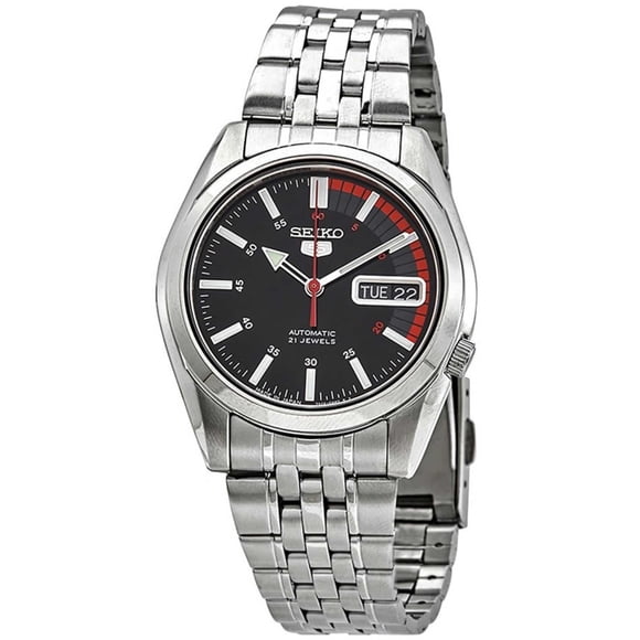 Seiko Reloj Automático 5 para Hombre SNK375J1 con Esfera Negra y Acero Inoxidable