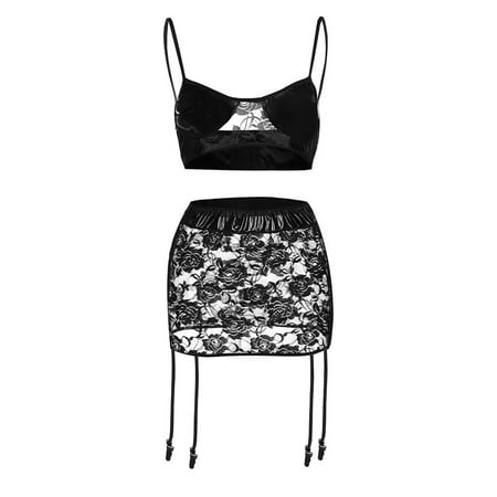 

Zuwimk Lingerie For Women Womens Lingerie Teddy with Garter Belt Lace Chemise Full Slips No Stockings Black One Size