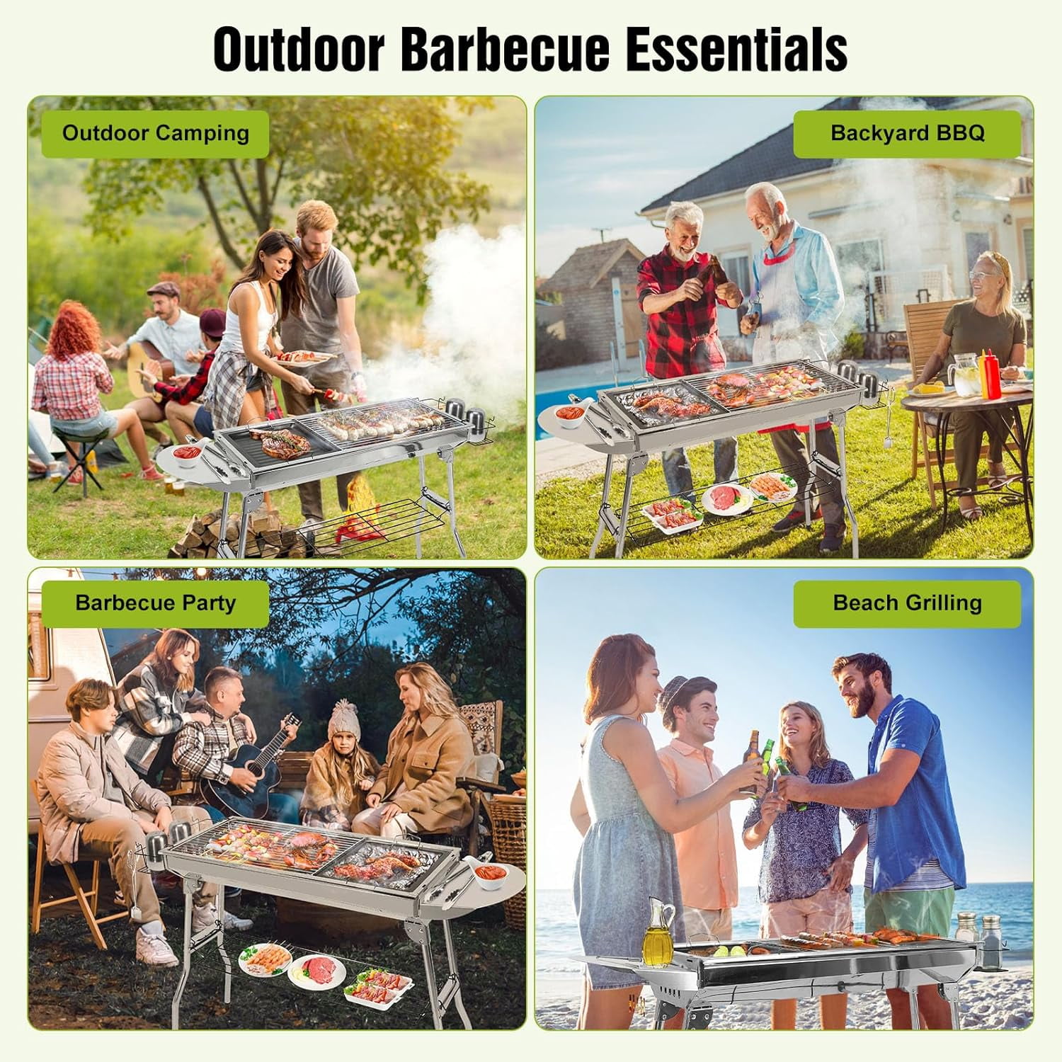 Foldable Stainless Steel Charcoal Grill for Outdoor Cooking