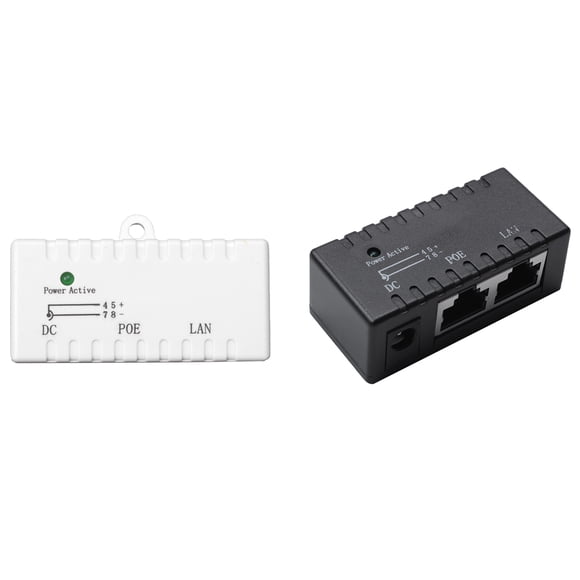 2 Pcs Poe Splitter Injector Rj45 Dc 5.5mm X 2.1mm Input Passive Poe Injector Splitter Adapter Connector, White & Black