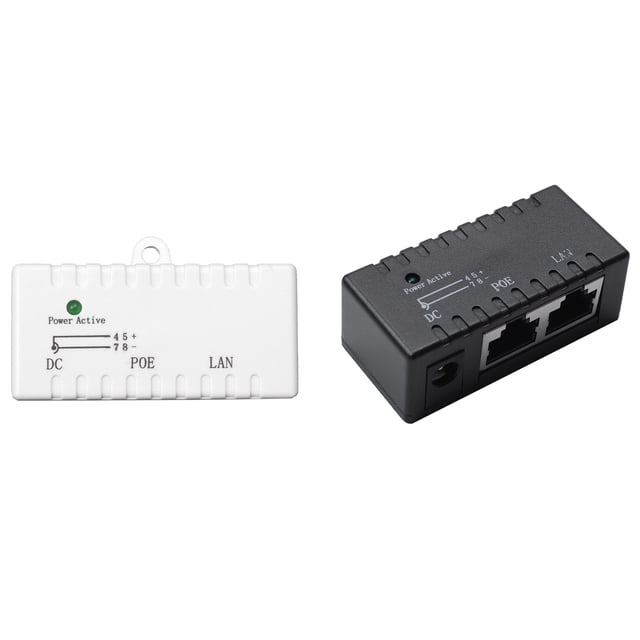 2 Pcs Poe Splitter Injector Rj45 Dc 5.5mm X 2.1mm Input Passive Poe Injector Splitter Adapter Connector, White & Black,2 * POE separator,white & black