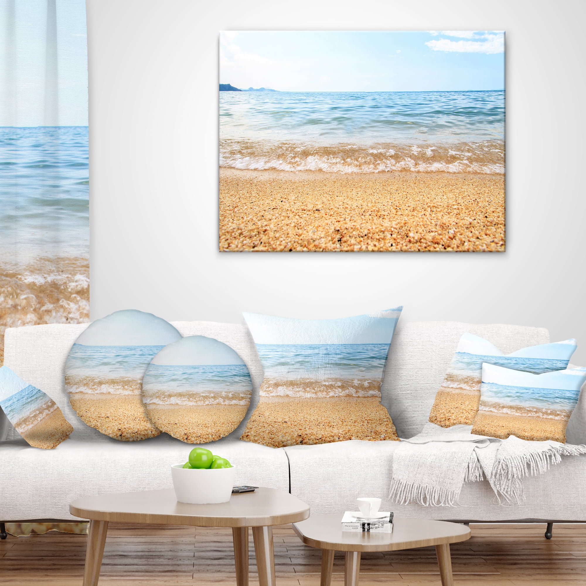 Designart Blue Seashore with Pebble Stones - Modern Seascape Throw Pillow - 12x20
