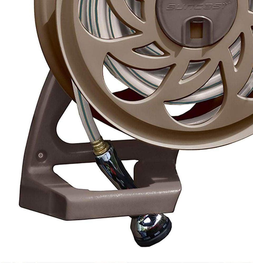 Suncast Sidetracker Garden Hose Reel with Guide 125 Hose Capacity Fully Assembled Outdoor Wall Mount Tracker with Removable Reel Bronze 