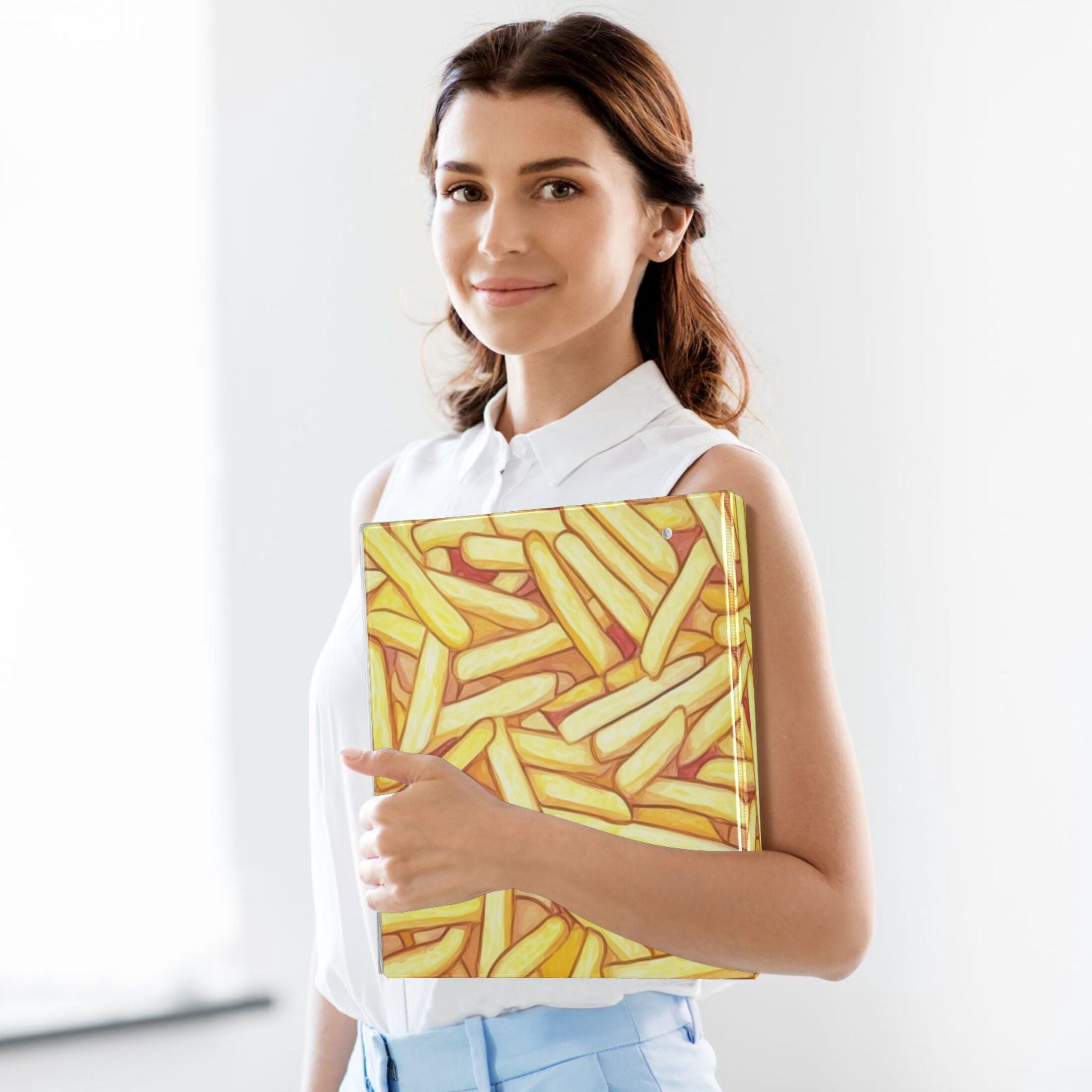 French Fries 3 Ring Binders 1.5 inch Hardcover File Folders with Interior Pockets A4 Size Organizer for School Office Hospital Set of 2