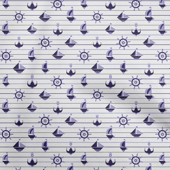 oneOone Polyester Spandex Purple Fabric Nautical Boat Anchors Quilting Supplies Print Sewing Fabric By The Yard 56 Inch Wide