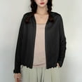 thumbnail image 5 of Summer Casual Women's Loose Long Sleeve Cardigan Sweater Pullover Lightweight Breathable Solid Color Cover Up Beach Vacation Gift | CSEONE,Black XL, 5 of 9