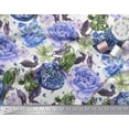 thumbnail image 3 of Soimoi Poly Georgette Fabric Parrot,Pomegranate & Rose Flower Printed Fabric 1 Yard 42 Inch Wide, 3 of 3