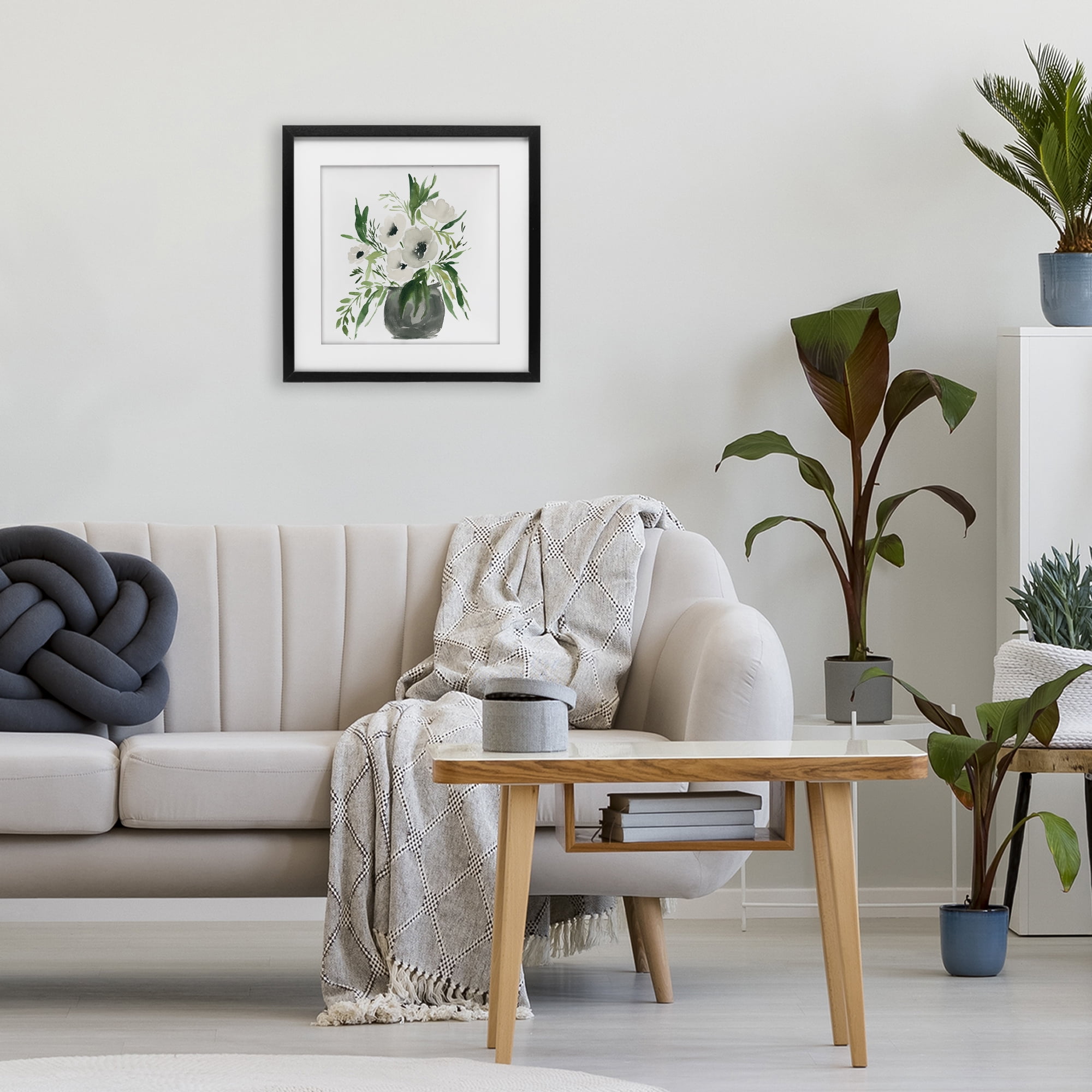 Stupell Industries Rounded White Anemones Black Framed Print Under Glass, design by Lucille Price