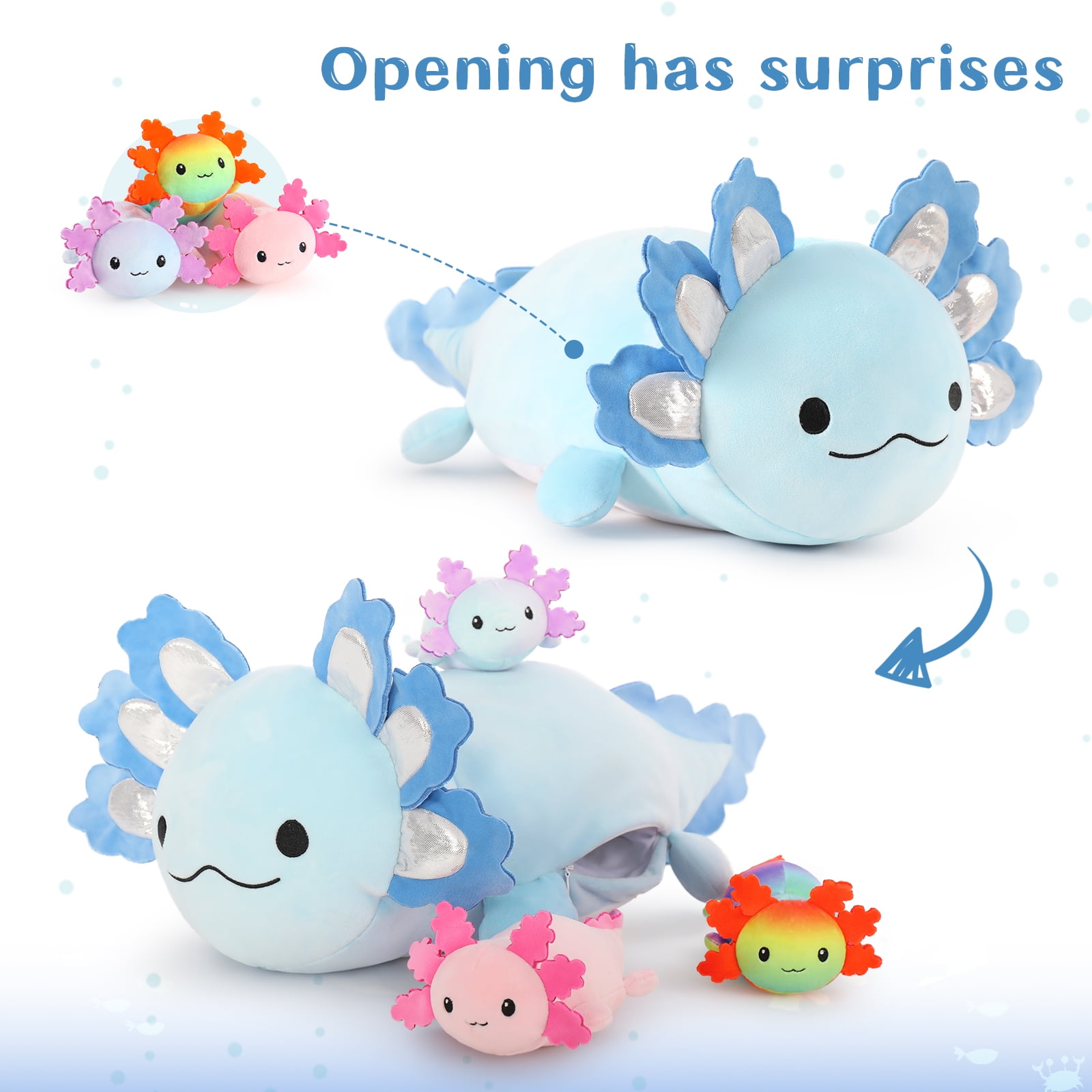 MaoGoLan 23.5" Giant Axolotl Stuffed Animals with 3 Babies Inside Large Axolotl Plush Toy Stuffed Salamander Toys