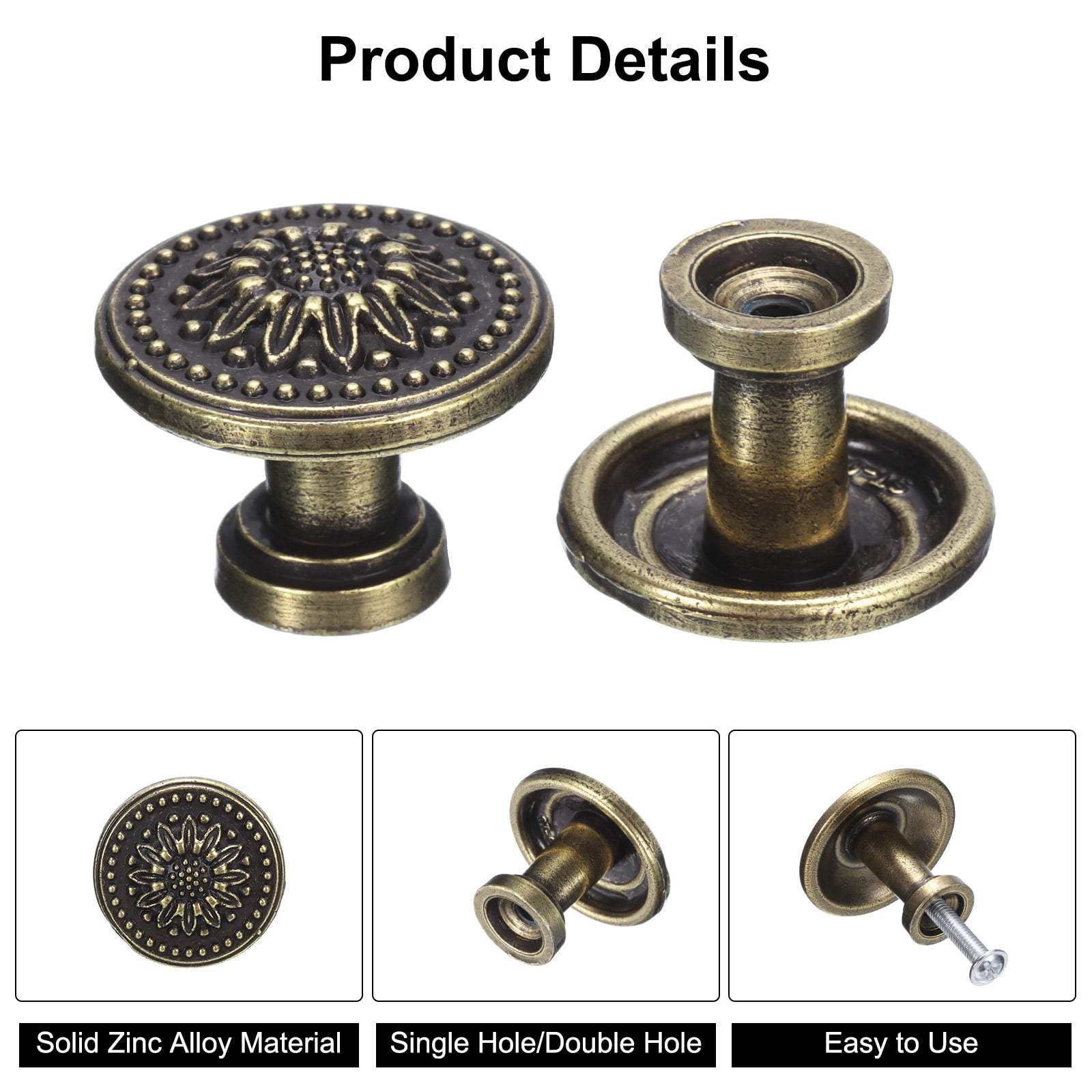 Unique Bargains Vintage Drawer Knobs with Retro Floral Dresser Drawer Knobs Bronze 1.2"