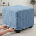 thumbnail image 5 of ZEaink 33x33in Square Ottoman Cover Slipcover, Elastic Bottom Storage Ottoman Footstool Protector (Blue, 85x85cm), 5 of 5