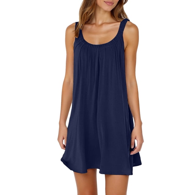Robe d'Été Courte de Plage pour Femmes - Paréo Bikini, Ligne A Sans Manches, Robe t-Shirt Décontractée Mini, Polyester, Tailles P - TTG