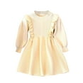 thumbnail image 2 of Girls Dress Square Neck Long Sleeve Fall A-Line Dresses Kids Casual Elegant Party Princess Clothes for Girl Beige 1-2 Years, 2 of 6