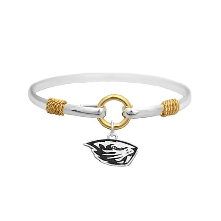 Beaver Jewelry Charm - Oregon State Beavers Two Tone Silver Gold Cuff Bangle Bracelet Charm Jewelry OSU Officially Licensed NCAA Product Licensed By From The Heart Enterprises