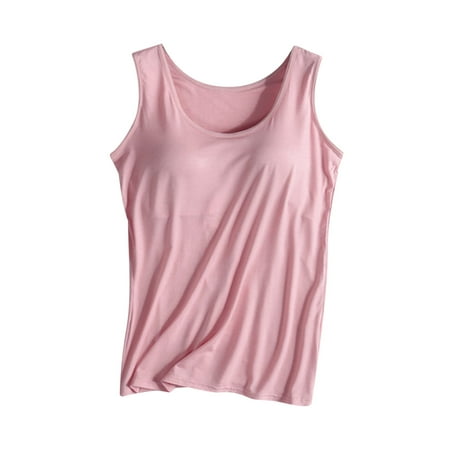 Charella Modal Cotton Tank Tops for Women with Shelf Bra Sleeveless Wide Strap Layer Padded Camisole Yoga Top S-4XL (XX-Large  Pink)