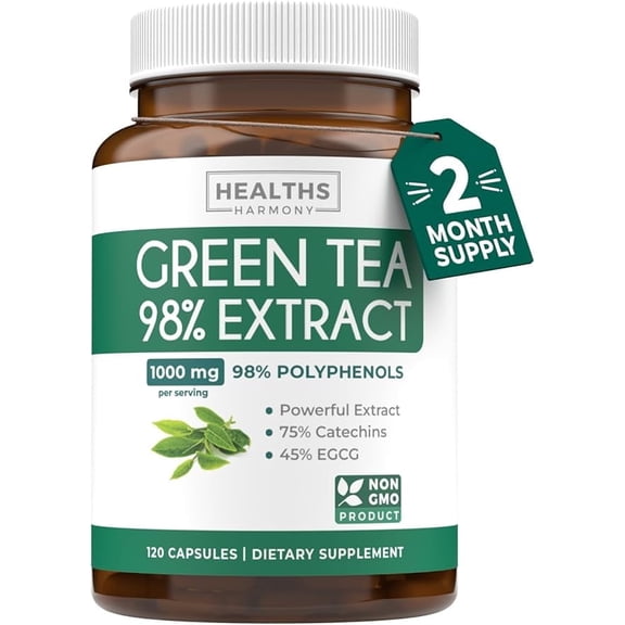 Healths Harmony Metabolism Booster, 500 mg Green Tea Extract Capsules with EGCG, 120 Count