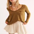 thumbnail image 2 of Women‘s Causal T-Shirt V Neck Long Sleeve Loose Fit Tops Solid Color Blouse Basic Tees, 2 of 5