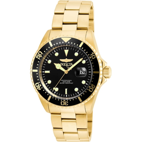 Invicta Men's 22062 Pro Diver Black Dial Yellow Gold Plated Steel Bracelet Quartz Dive Watch